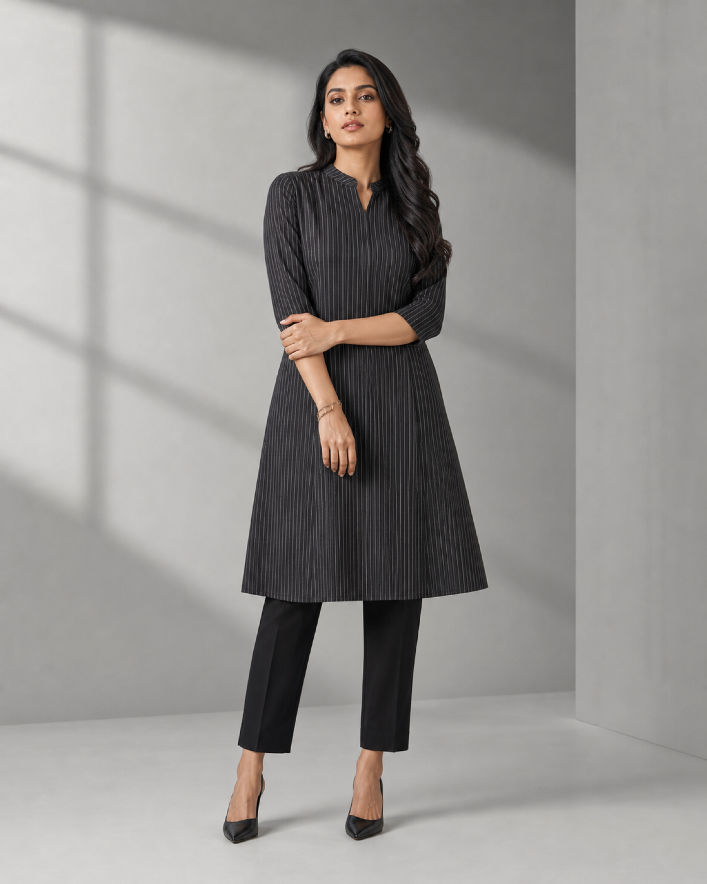 Charcoal Pinstripe Kurta Set