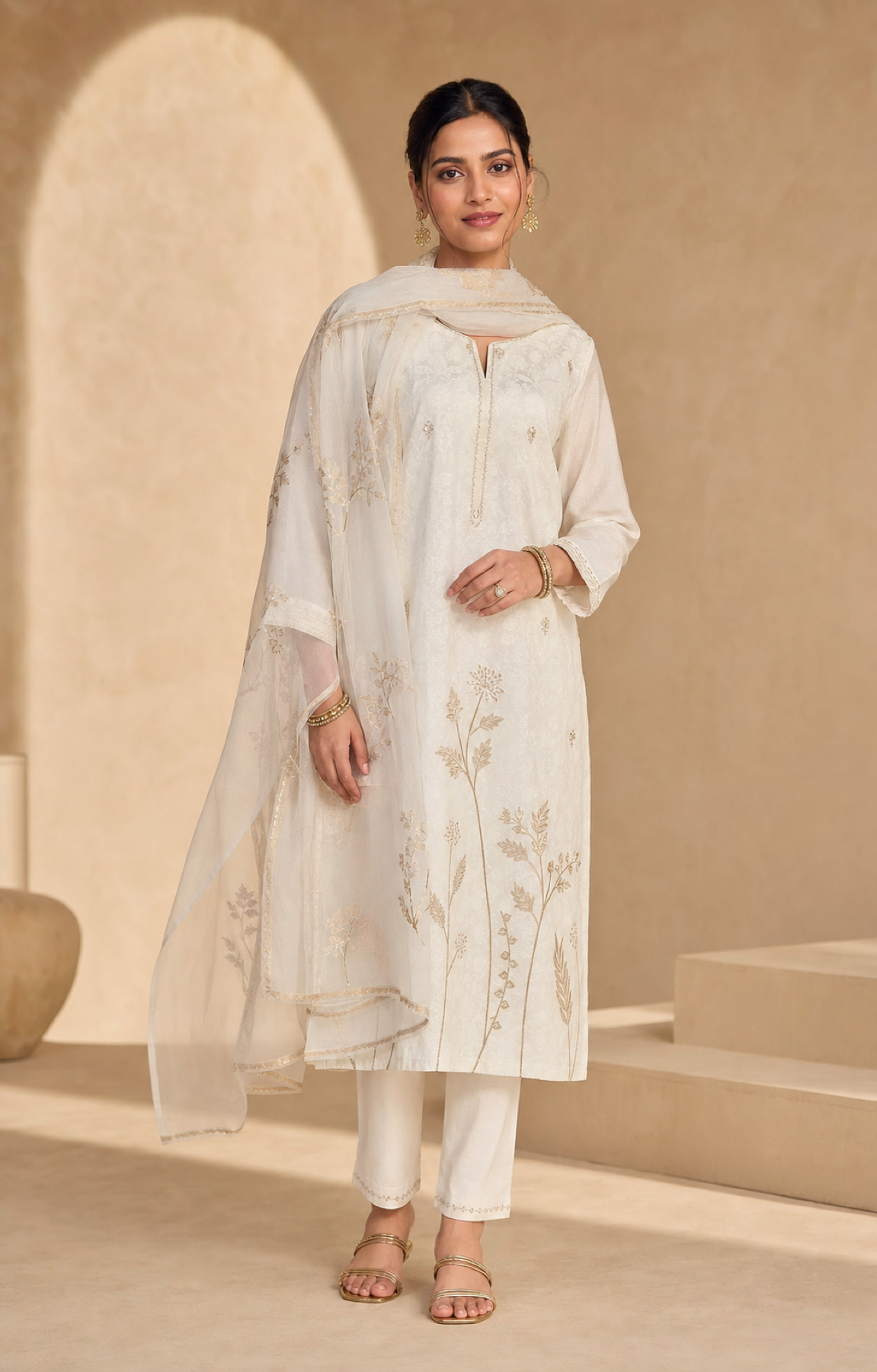 Ivory Jacquard Festive Suit Set