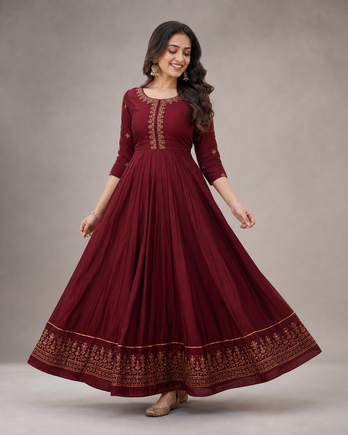 Maroon Embroidered Anarkali Set