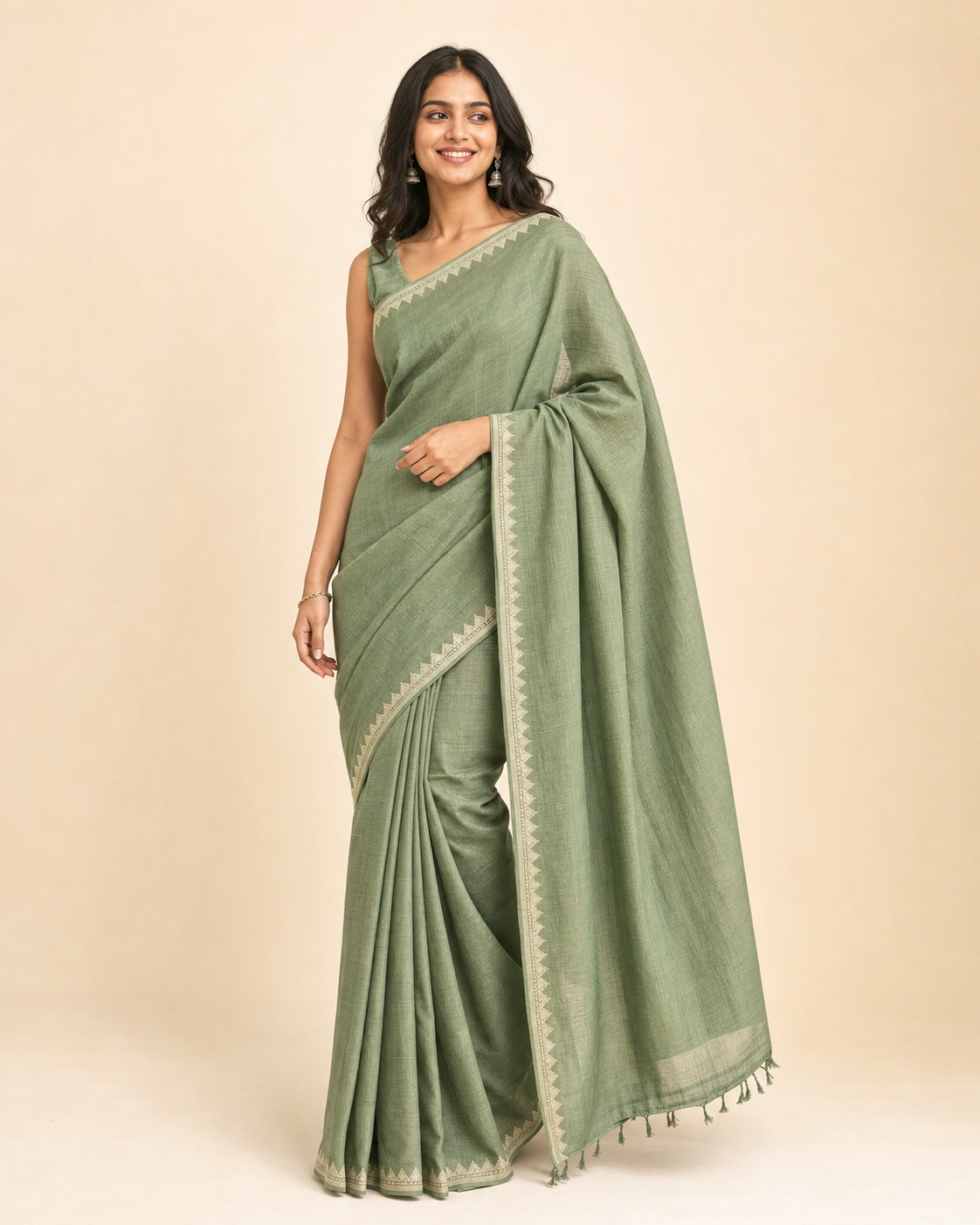 Sage Handloom-Inspired Saree